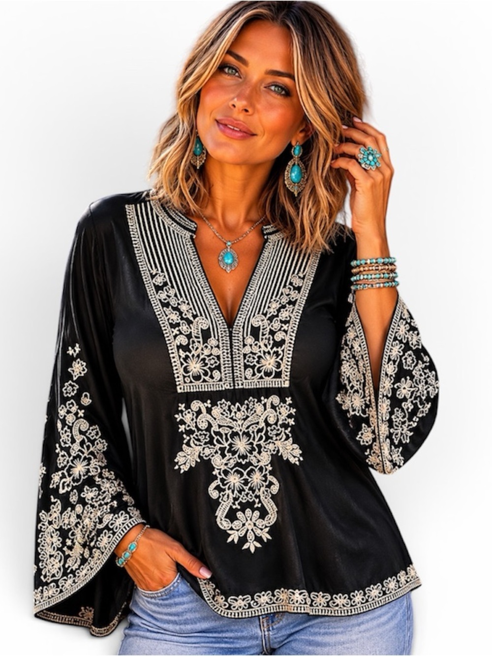 Johnny Was Biya heavily embroidered Tempest blouse NWT